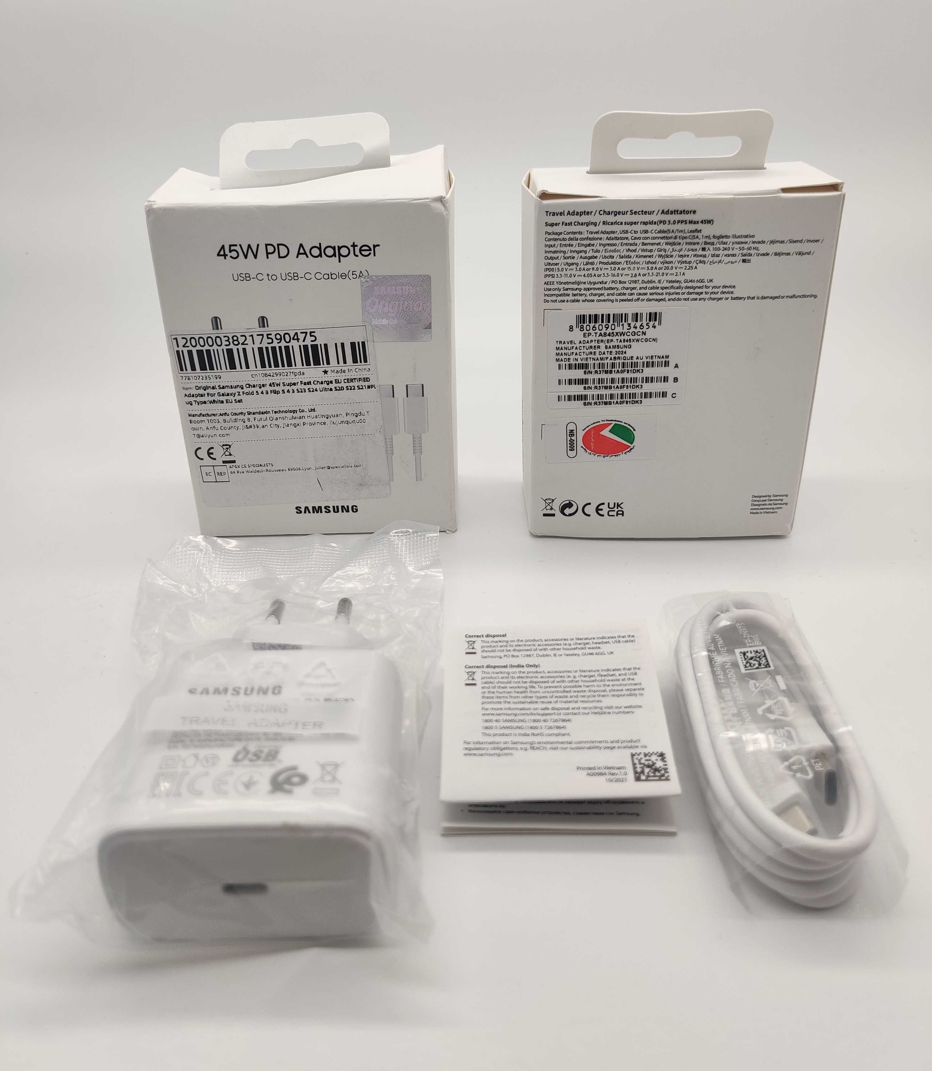 Зарядка+кабель Samsung 45W оригінальна біла швидкісна Type-C