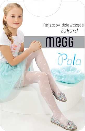 Rajstopy dziewczęce 20 DEN białe SERCA żakard POLA 116-122