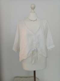 Biała lniana koszulka letnia XL 42 wiązana H&M len bawełna przewiewna