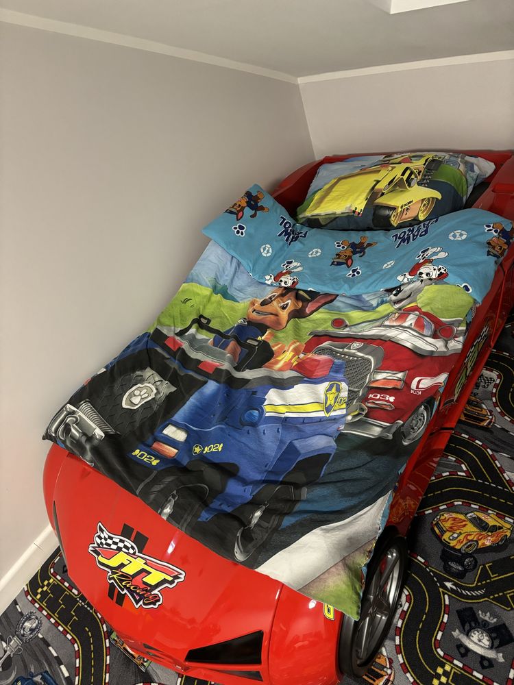 Łóżko dziecięce samochód racing czerwony światła dźwięk 90x200 materac