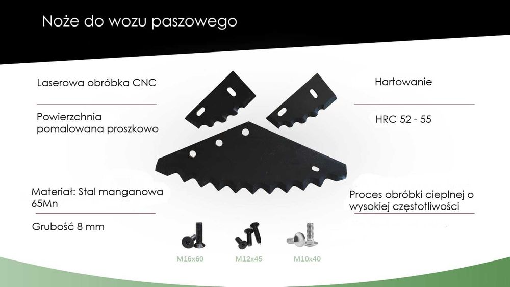 Nóż do wozu paszowego uniwersalny R.M.H, ALIMA, Euromilk, Daf-Agro