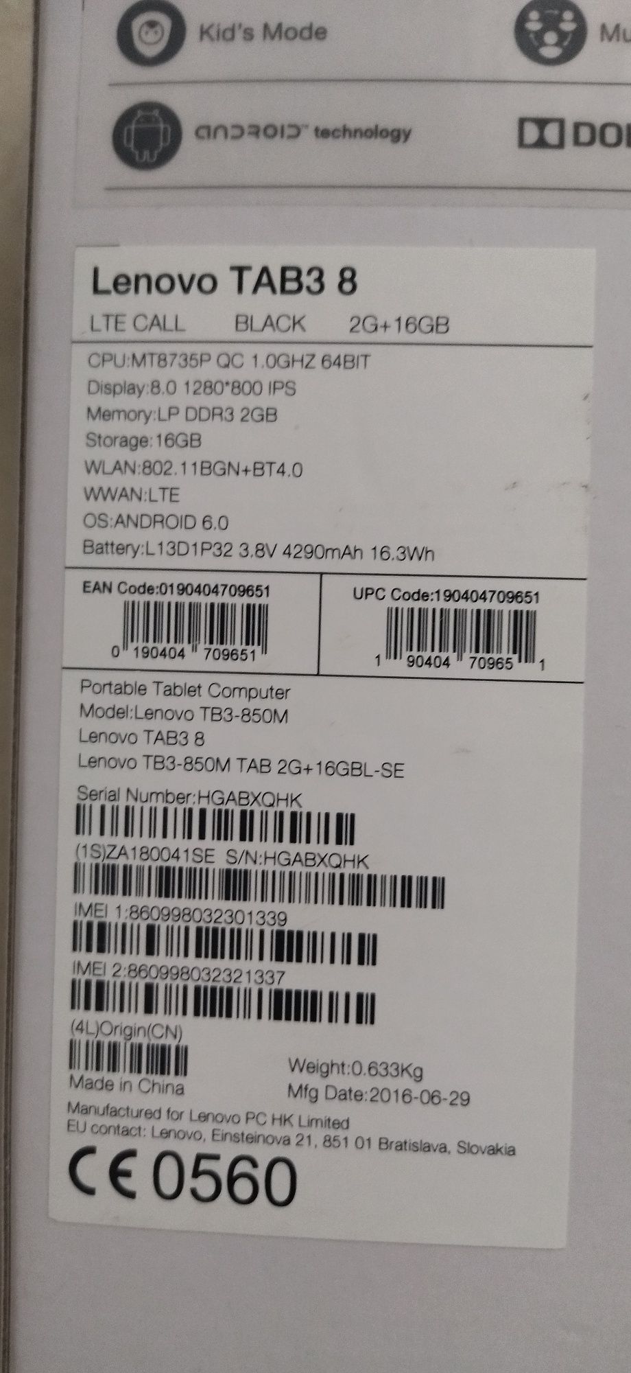 Lenovo Tab 3-850 M 16GB, Black