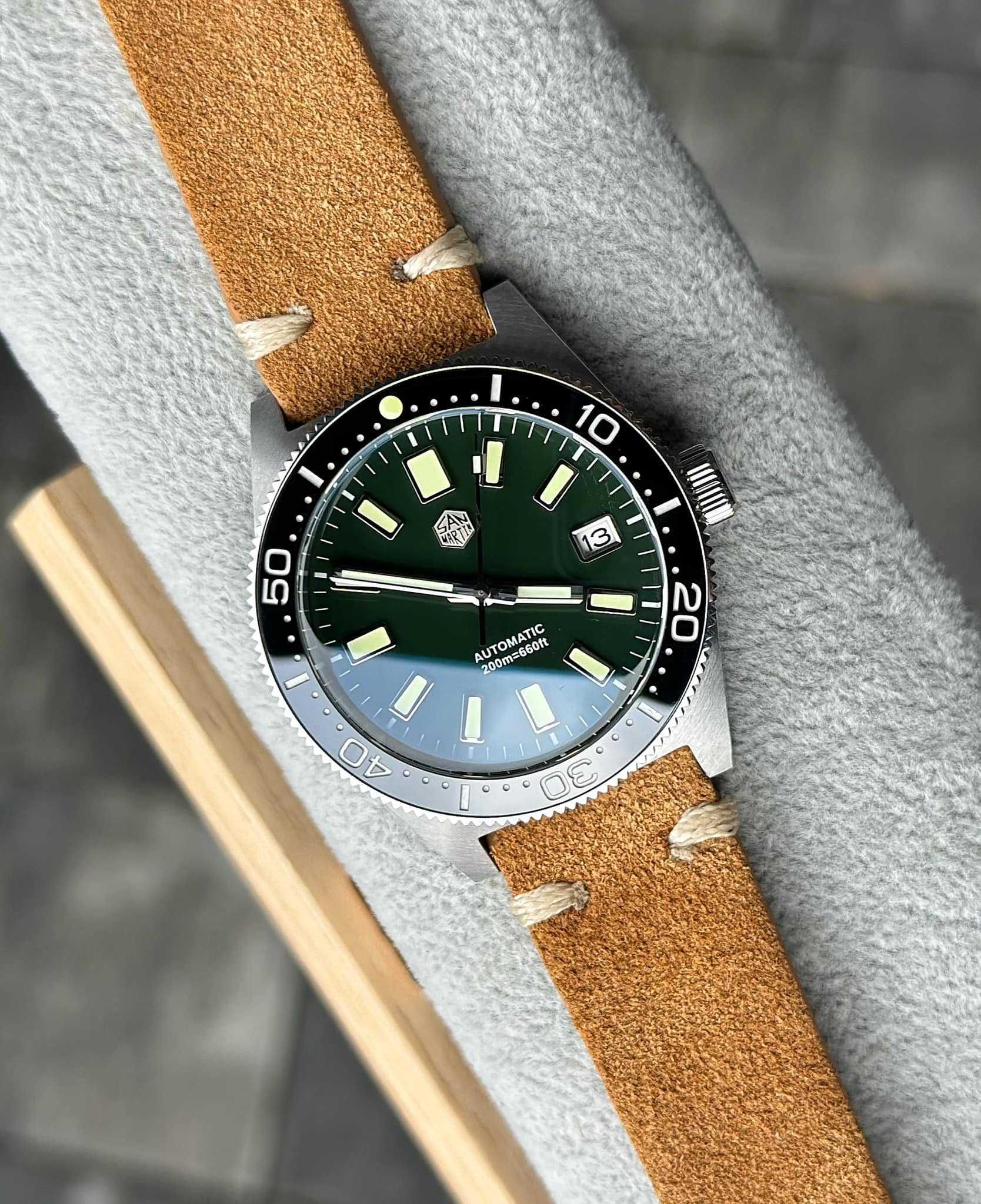 Zegarek automatyczny San Martin SN007B Green face, Diver 200m, Idealny