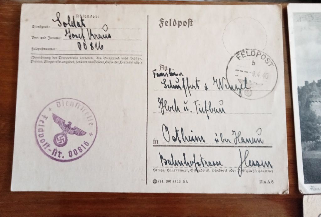 Stare listy karty pocztowe Feldpost Niemcy 2wś wh SS LW dokument oryg.