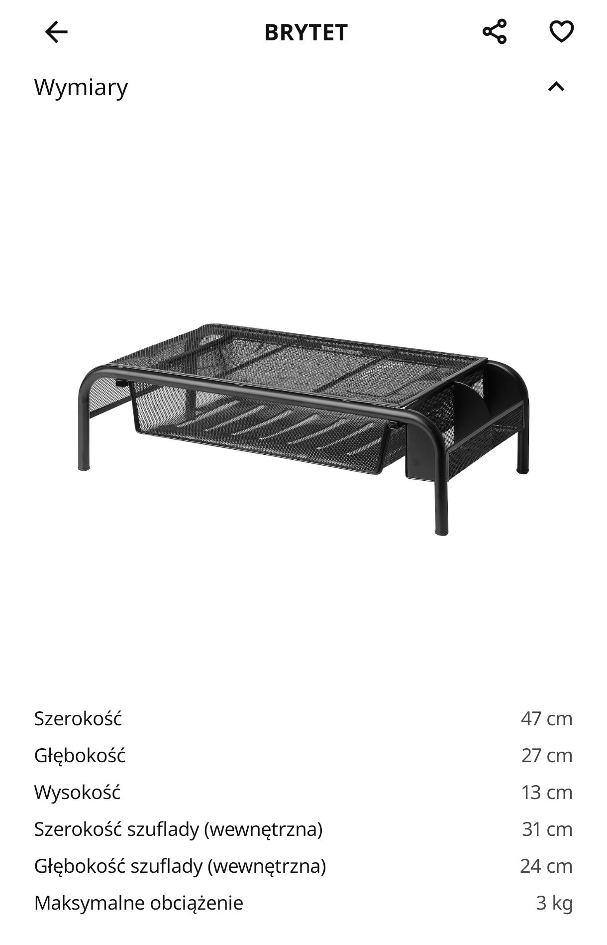 Podstawka pod monitor z szufladą BRYTET Ikea