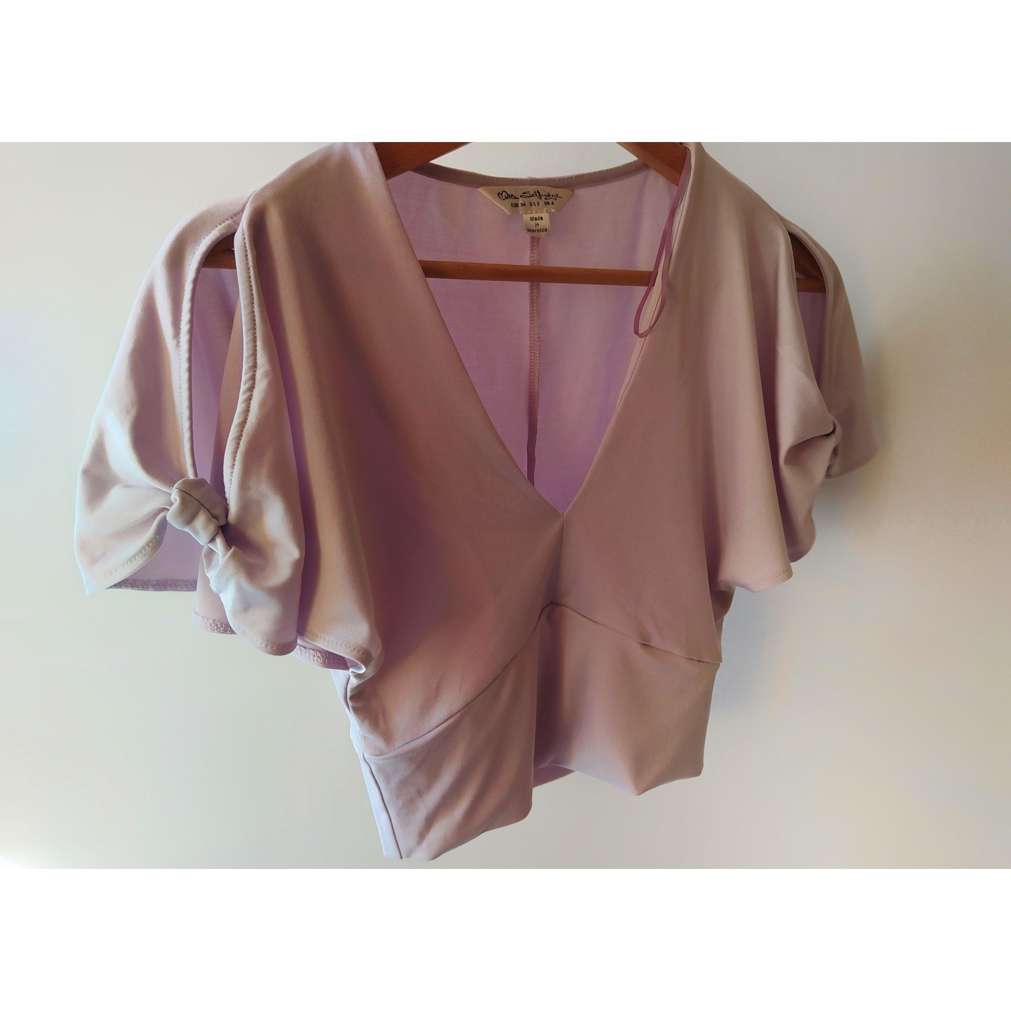 Liliowy crop top z dekoltem V Miss Selfridge XXS 32 XS 34