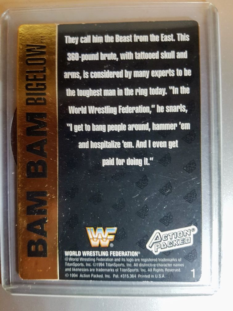 1994 Action Packed WWF #1 Bam Bam Bigelow e #2 IRS quase Mint e outros