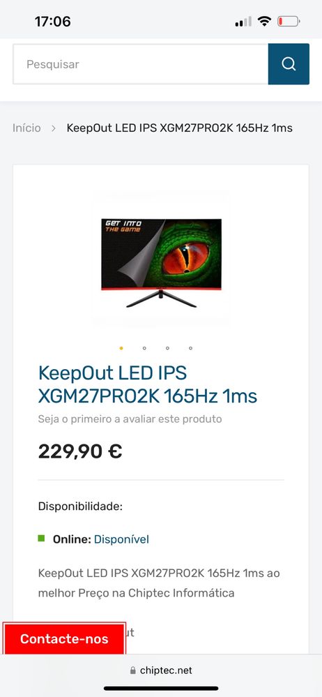Monitor Gaming KeepOut 165hz 1ms 27”