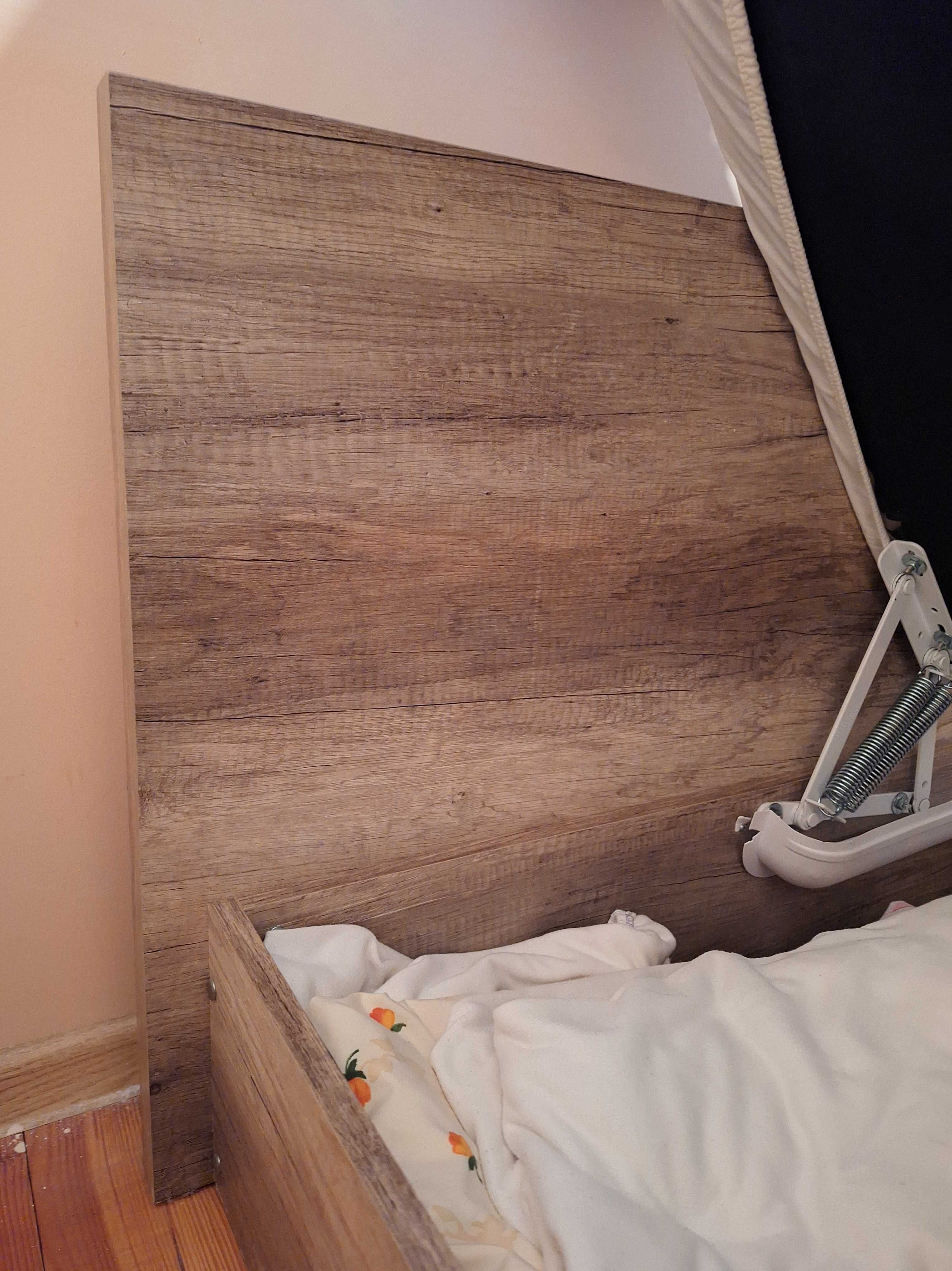 Łóżko jednoosobowe z pudłem, materac płyta dąb