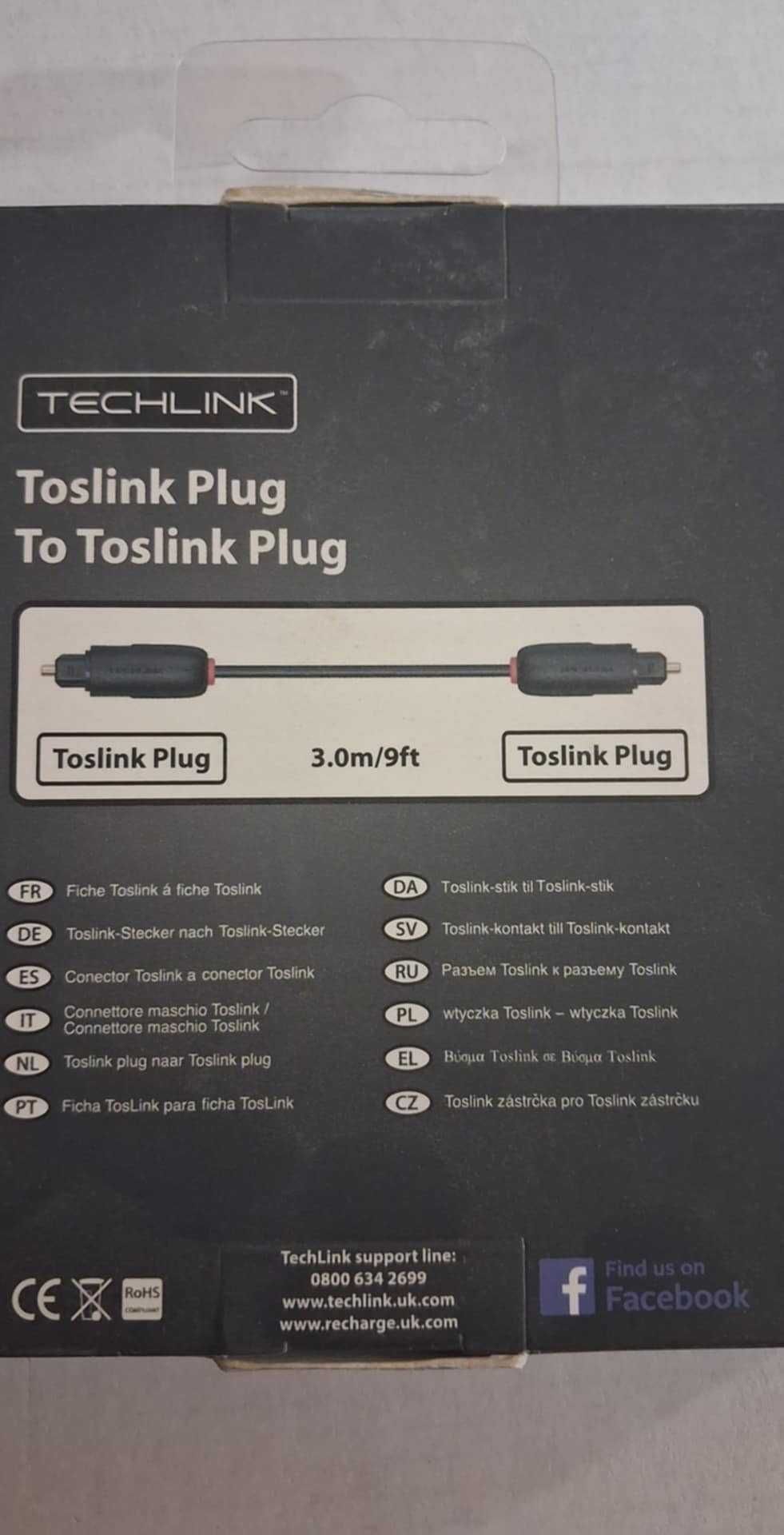 Kabel optyczny Toslink długi 3m TECHLINK wysoka jakość