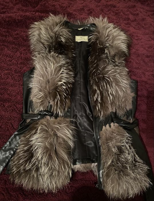 Kamizelka bezrekawnik, futro naturalne lis i jenot, rozm.M/L