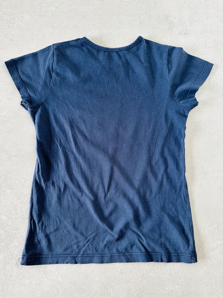 Tchibo - granatowy T-Shirt dziewczęcy koszulka bawełna rozmiar 140