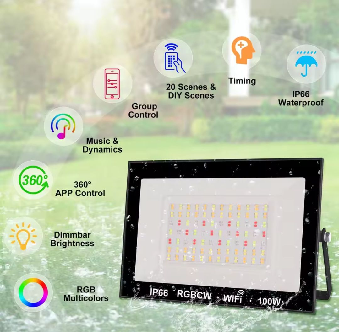 2 шт Led прожектор RGBCW 100 w з WI-FI, IP66 захист від води