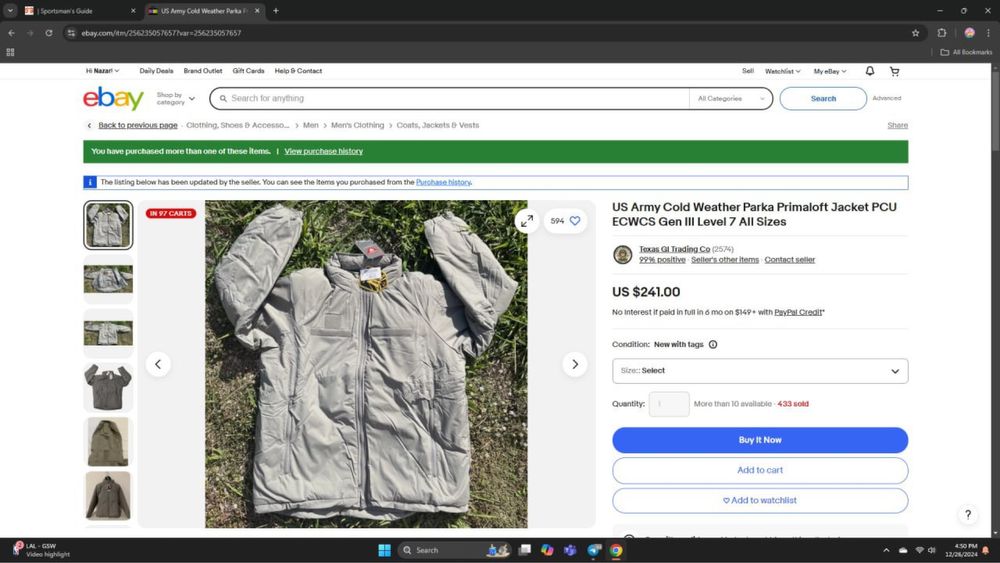 КУРТКА gen III level 7 ecwcs PRIMALOFT