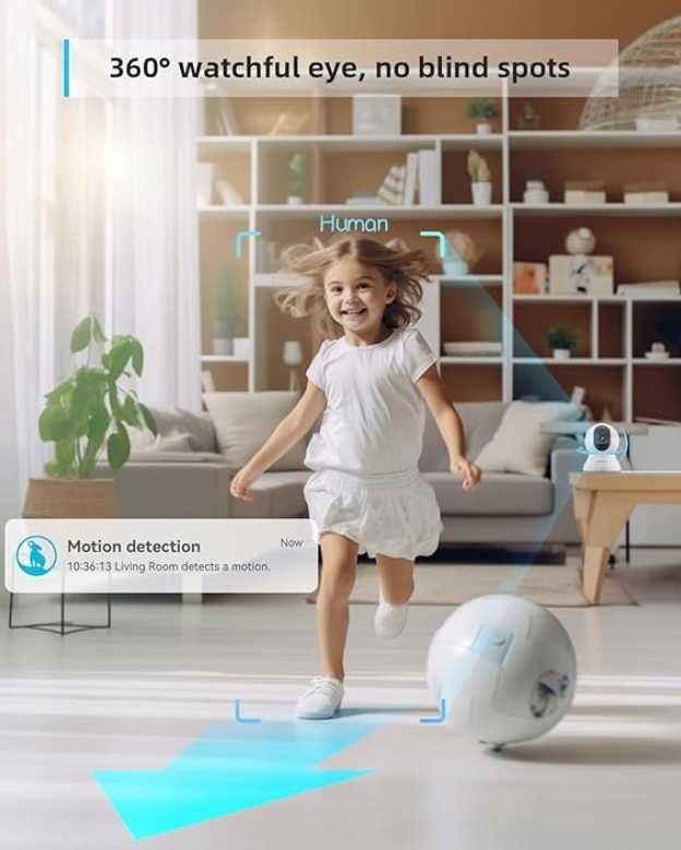 Kamera WiFi Elektroniczna Niania 2K z obrotem 360°, noktowizorem