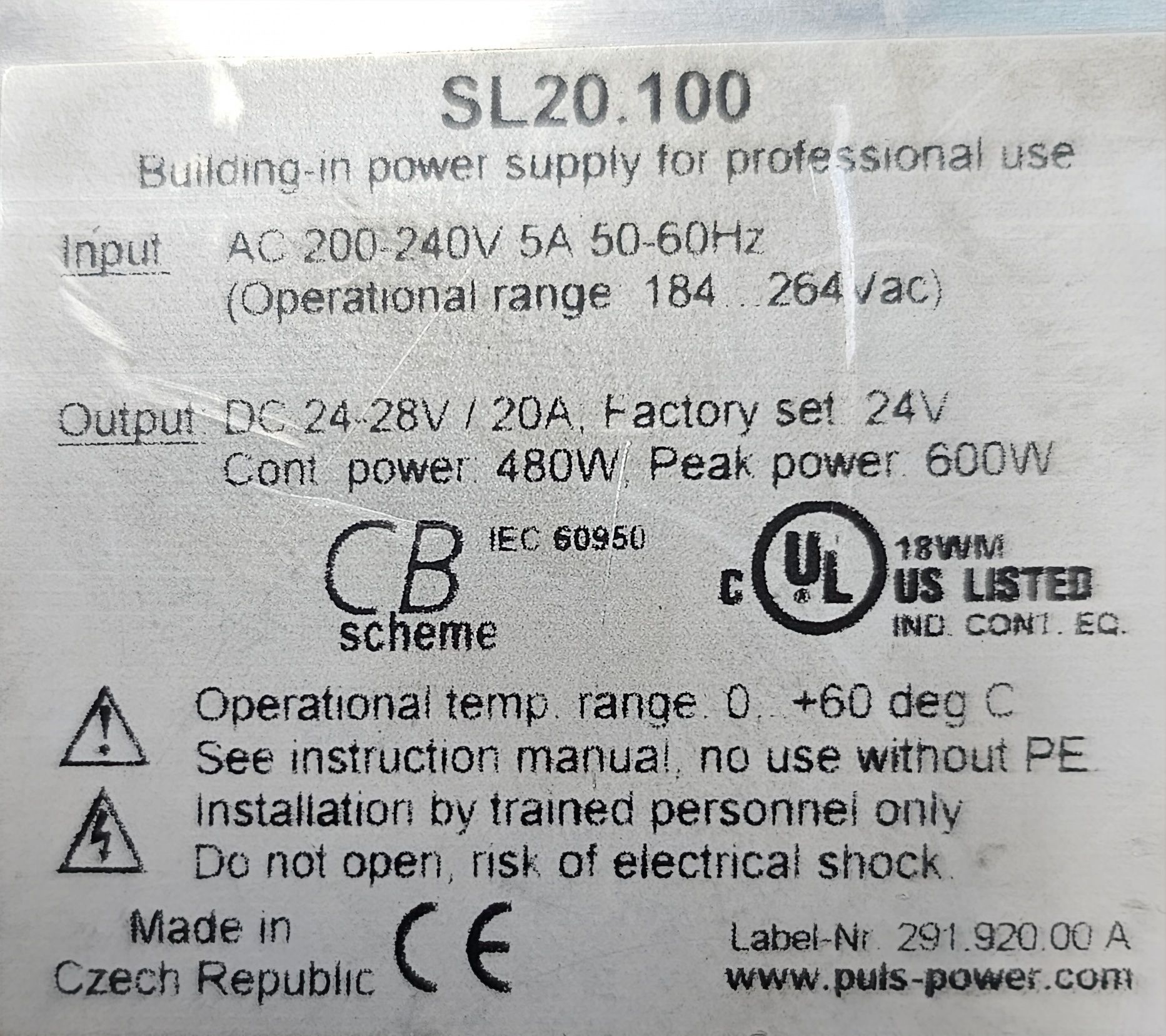 Zasilacz PULS SL20 230V 24V 20A
