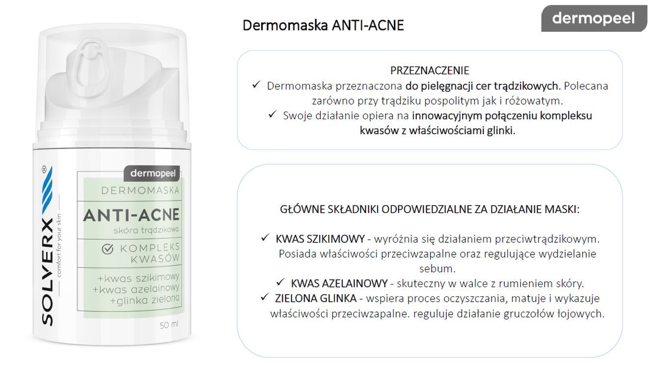 Solverx Dermomaska Anti-Acne przeciwtrądzikowa do twarzy