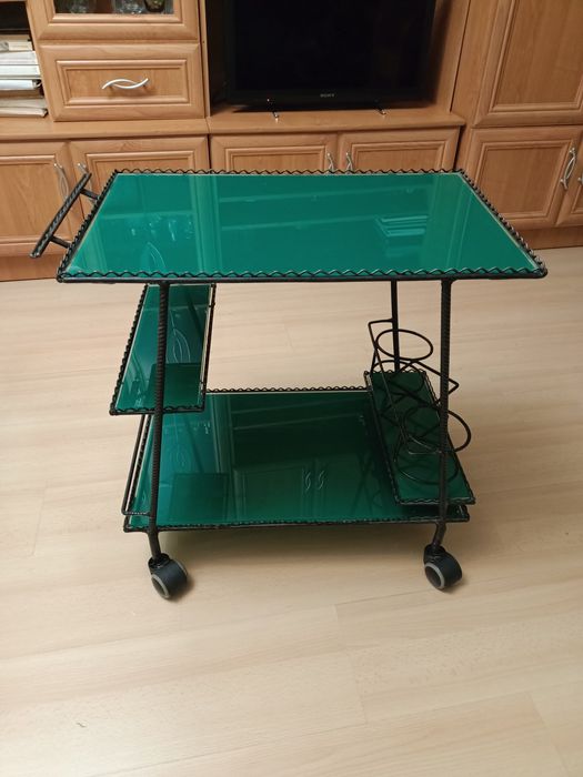 Barek na kółkach. PRL. Metal szkło. Zieleń.