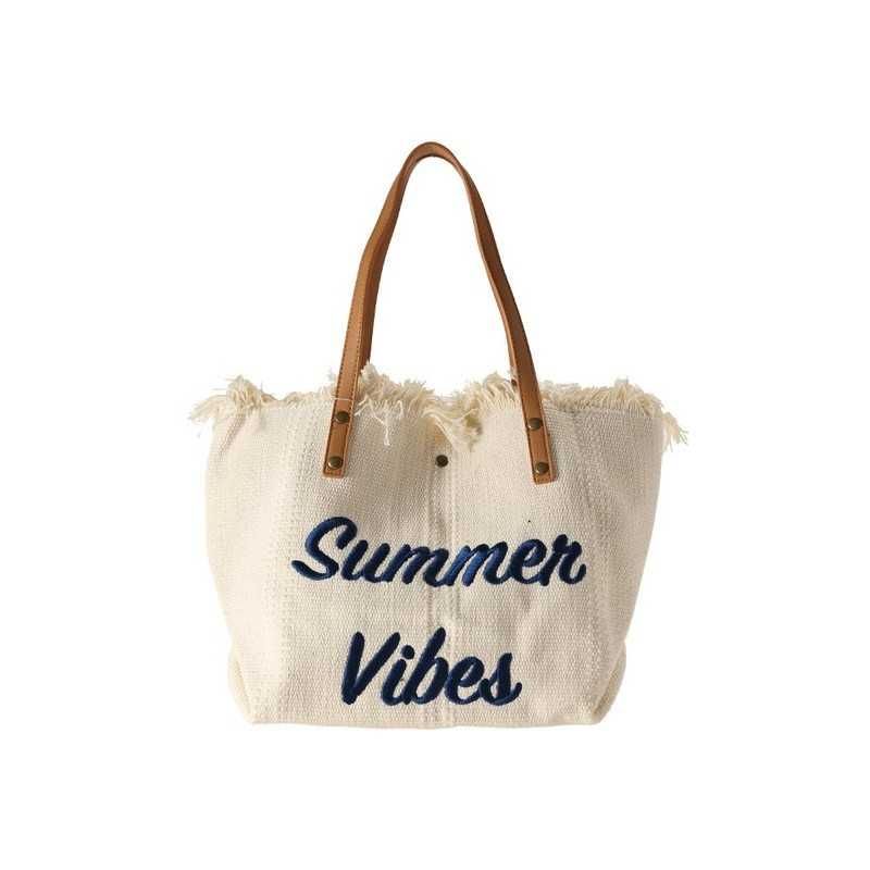 TORBA PLAŻOWA BOHO Z frędzlami jasny krem TP11B
