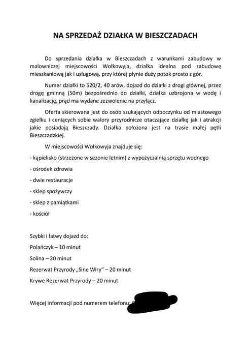 Działka budowlana w Bieszczadach