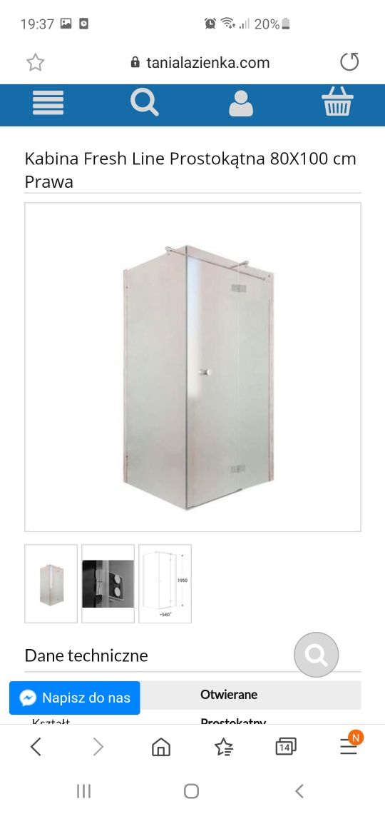 Szyba, szklane drzwi do kabiny prysznicowej Fresh Line 80x100x195
