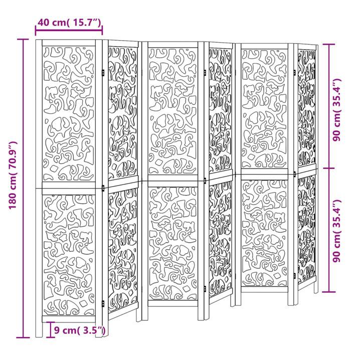 Parawan pokojowy, 6-panelowy, czarny, lite drewno paulowni