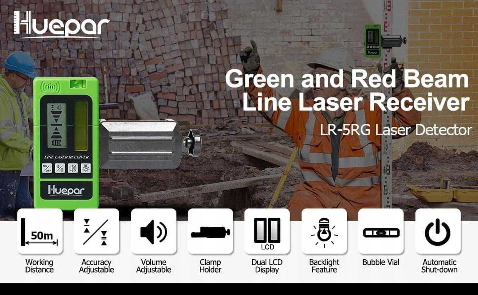 Odbiornik laserowy Huepar LR-5RG do laserów linii impulsowej