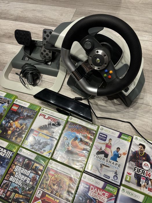 Zestaw kierownica xbox 360, kinect + 22 gry