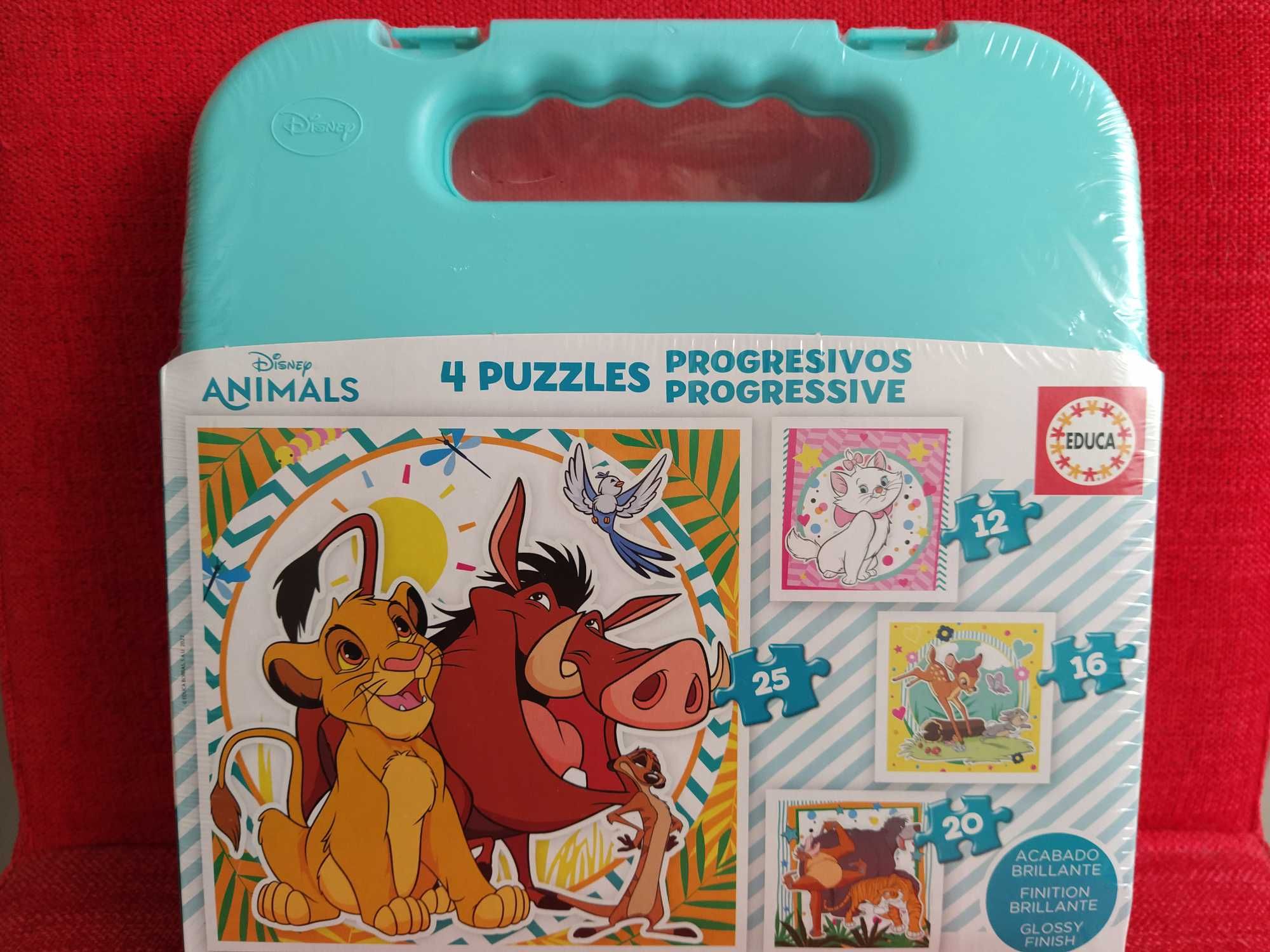 Mala 4 Puzzles Progressivos da Disney 16x16cm Animais