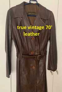 damski skórzany płaszcz vintage lata 70-te