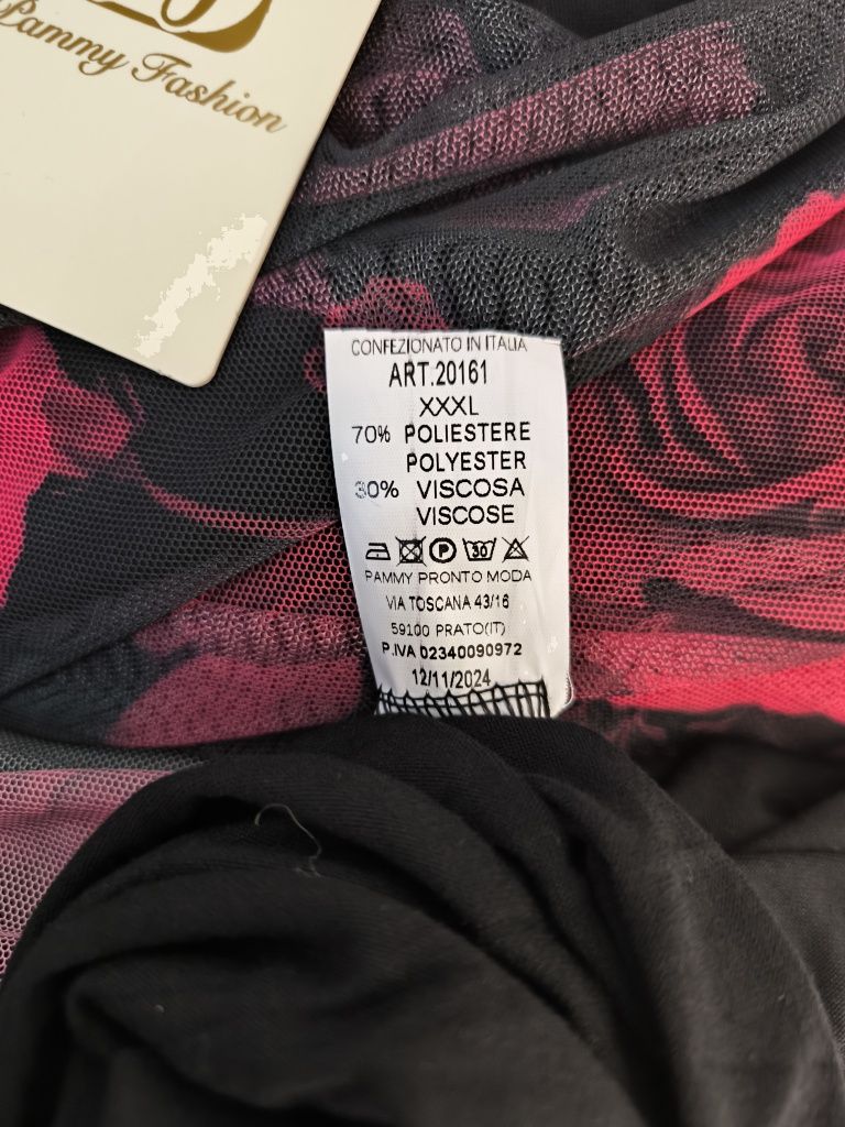 Sukienka czarna w róże z siateczki elastycznej made in italy xxl-4xl