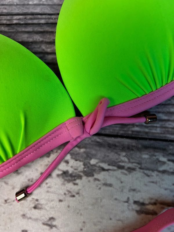 Strój kąpielowy bikini neon różowy zielony kwiat S i L