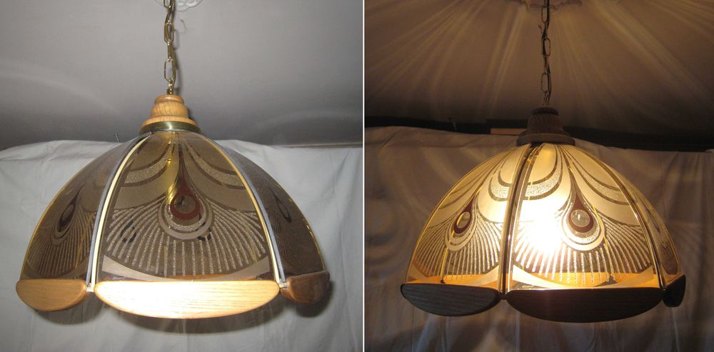 Люстра стеклянная с деревянными вставками