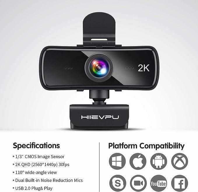 Веб камера з мікрофономHiievpu HQ-18 2K QHD для ноутбука с автофокусом