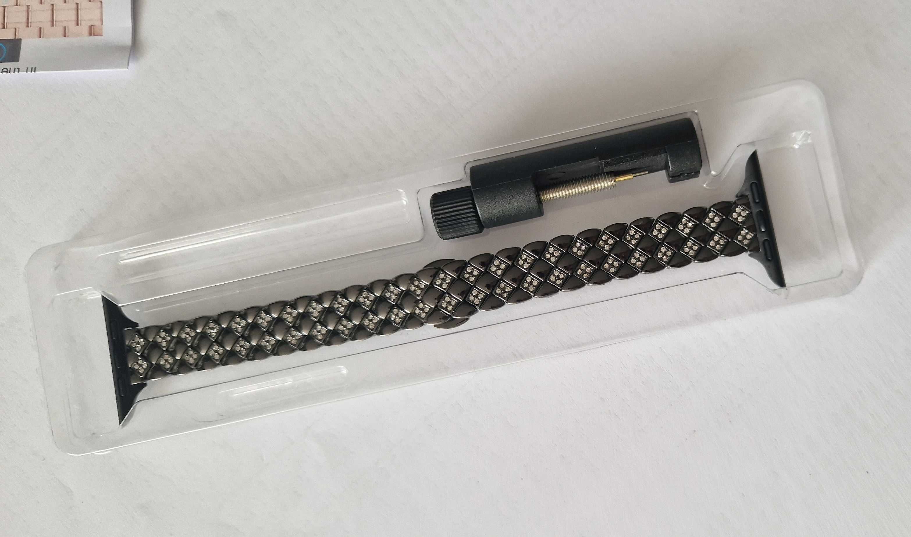 Opaska do smartwatch, stal nierdzewna i kryształki. 42/44/45/49