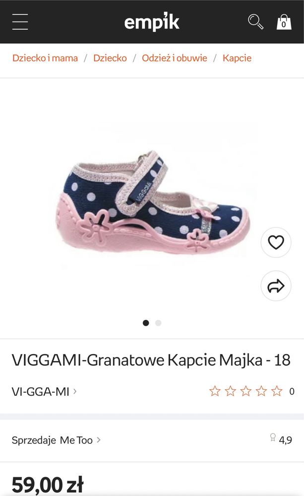 Viggami kapcie 23 majka granatowe w różowe groszki kokardka