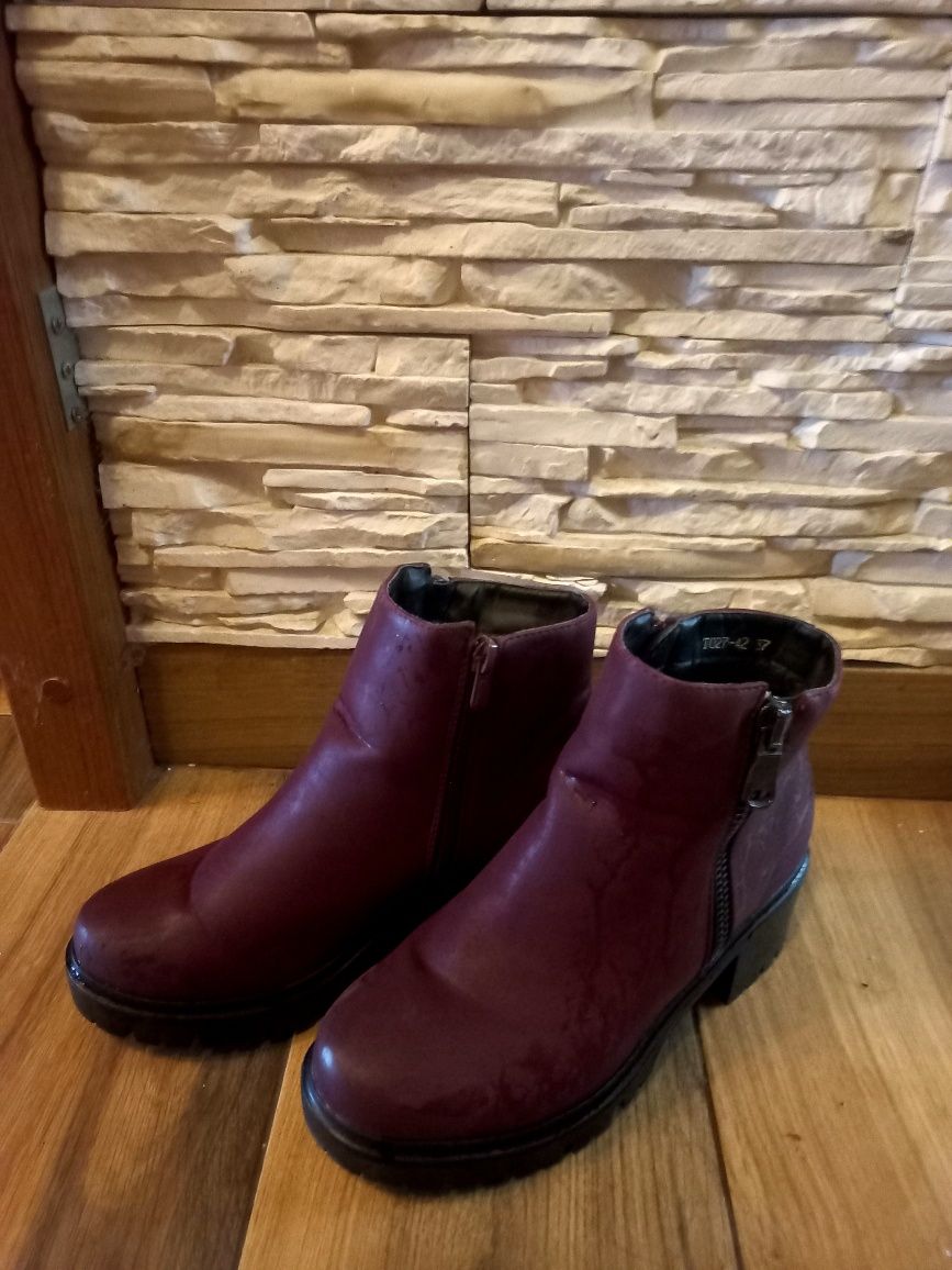 Botki damskie bordowe 37