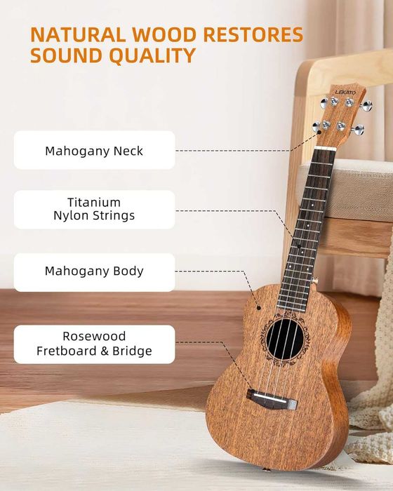 Lekato Ukulele 23 calowe profesjonalne koncertowe z pokrowcem