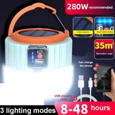 Лампа акумуляторна Solar 18650 + Powerbank кемпінгова/кемпинговая