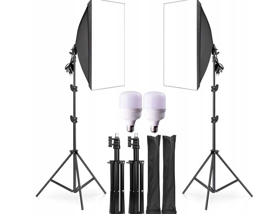 Nowoczesna LAMPA Fotograficzna Statyw x2 Softbox Zestaw XL - WYPRZEDAŻ