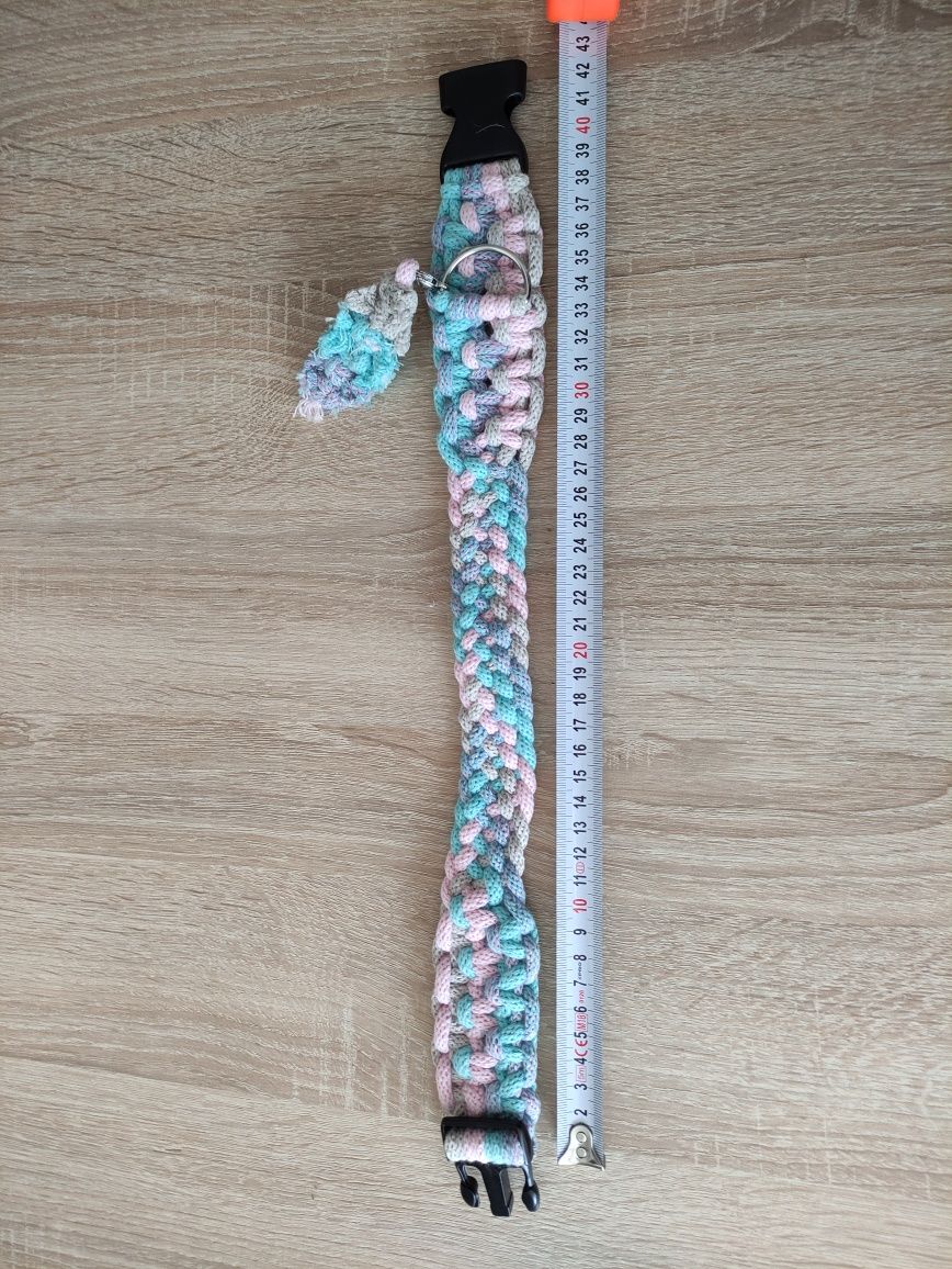 Obroża pleciona makrama dla psa dl. 42 cm pastelowe kolory klamra
