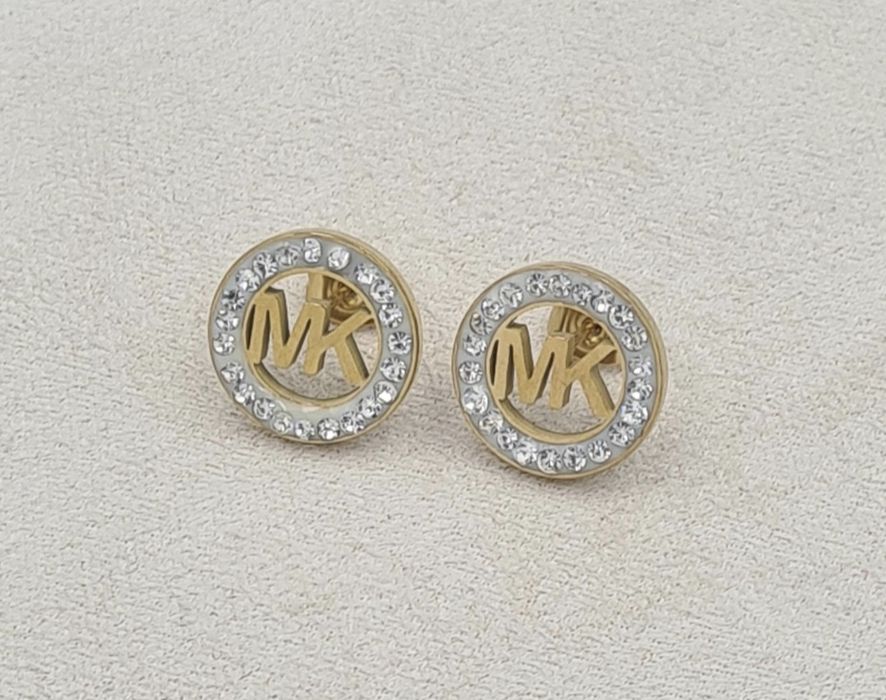 Kolczyki Mk okrągłe 1.3 cm cyrkonie błyszczące wkrętki sztyfty stal ch