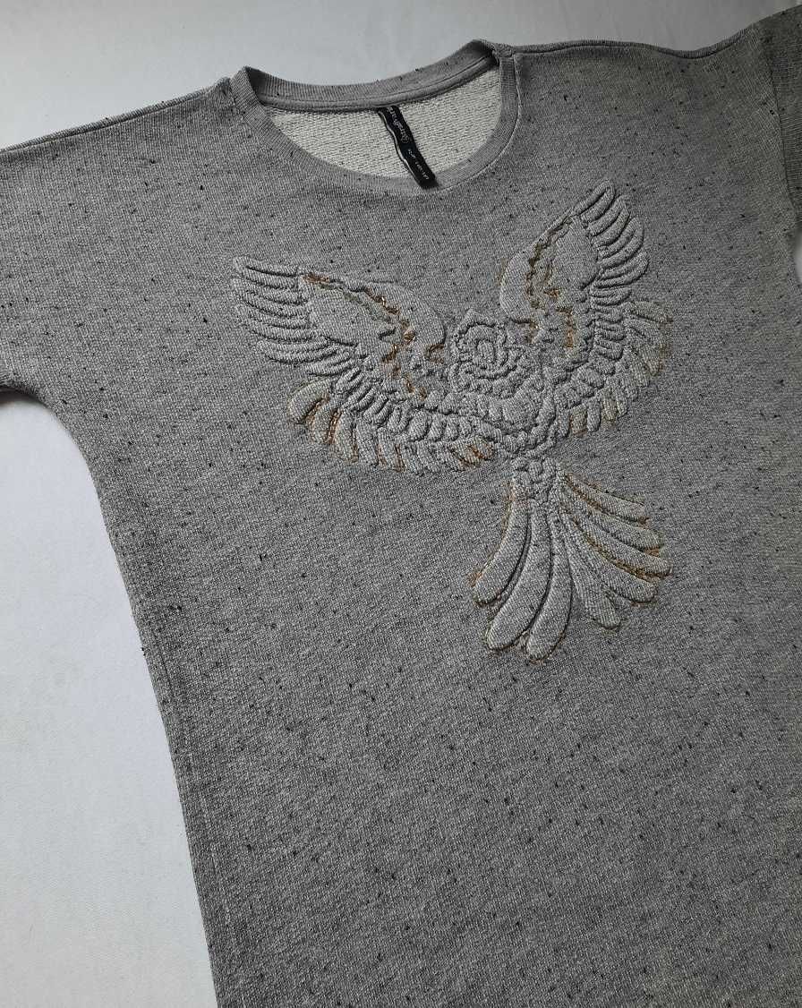 Stradivarius super tunika tłoczony ptak ciepła długa szara bluza S S/M