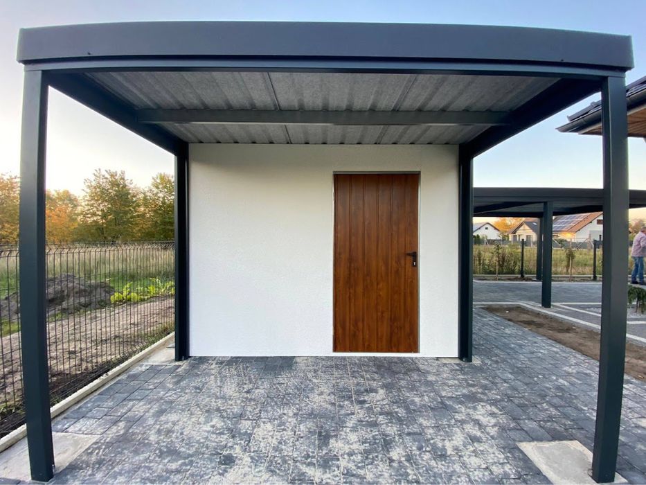 Domek ogrodowy z wiata ,garaz tynkowany