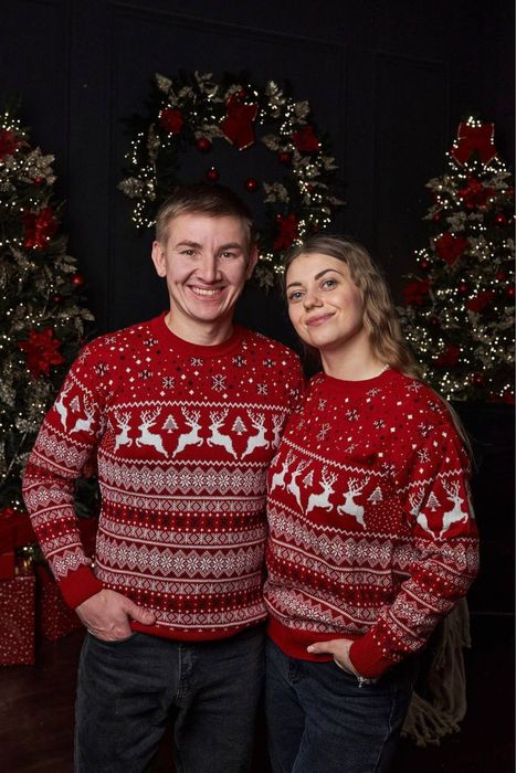 Новорічні парні вовняні светри, різні кольори