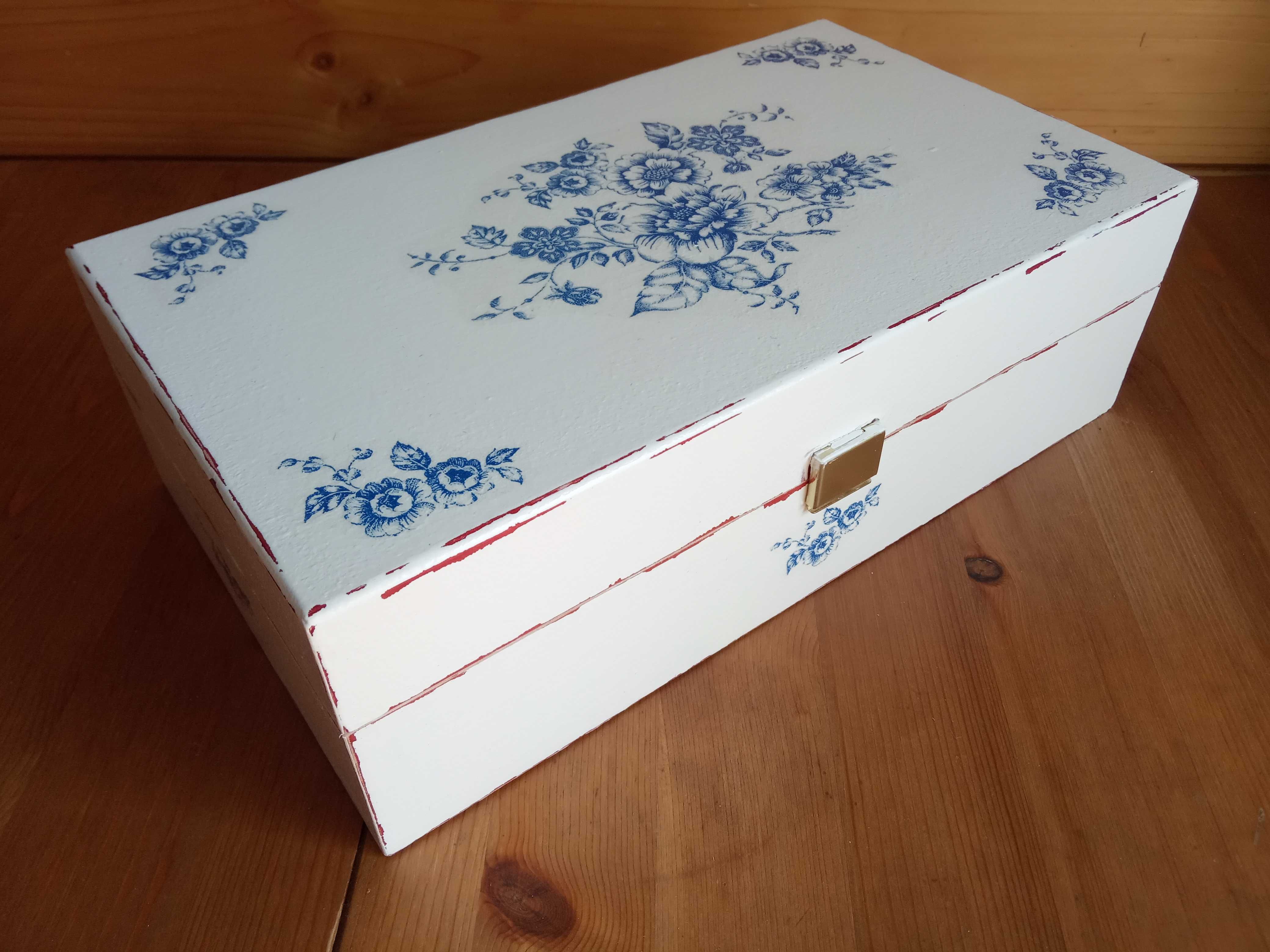 Duże pudełko na herbatę, pojemnik, drewno, decoupage, rękodzieło