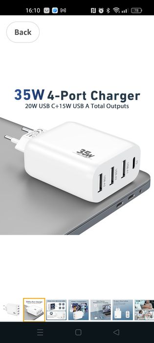CREAPICO 4-Port Charger for iPhone 16/16e/15/14/13 Pro Max/Pro/Plus, 3
