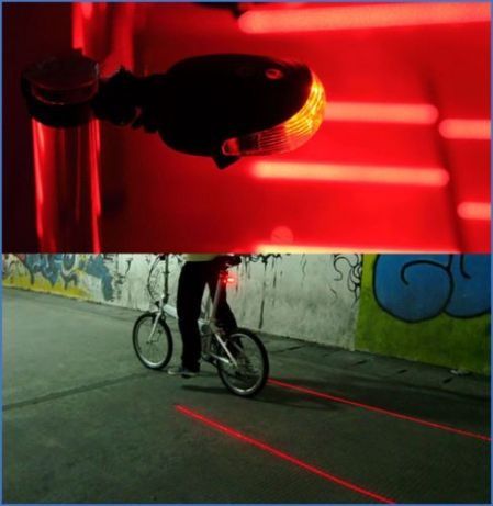 Задний вело габарит 5 LED с лазером на велосипед моргалка фонарь стоп