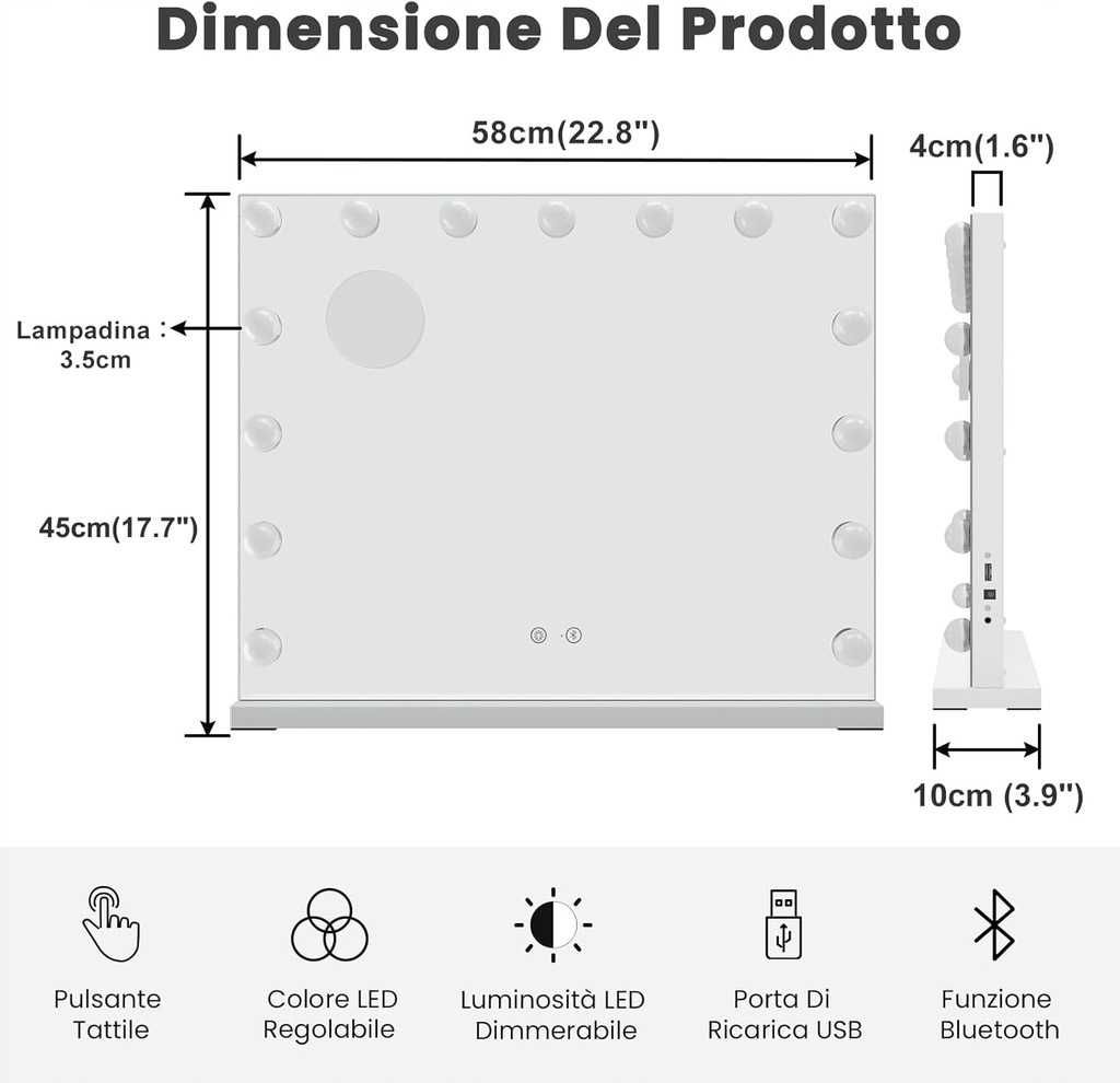 Lustro Hollywood LED 58x46 z głośnikiem Bluetooth Dripex