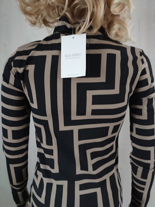 Bluzka damska , wzór labirynt, czarny z karmelowym , roz xs , nowa ,